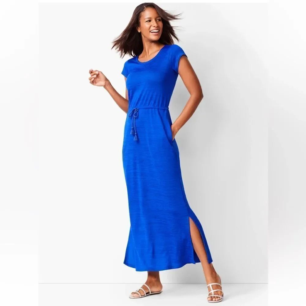 T by Talbots Soft Drape Jersey Maxi Dress Blue Size Medium